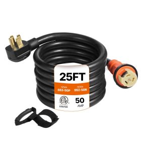 VEVOR Heavy Duty Generator Cord, 25 Feet Generator Power Cord, 50AMP ETL Listed Cord, 12000 Watts Black Cable, SS2-50R Generator Plug