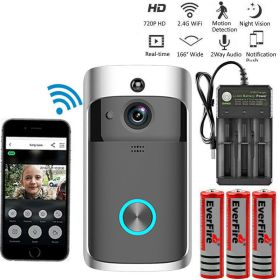 Smart Wireless WiFi Video Doorbell Phone Door Ring Intercom Security Camera Bell (Package: Doorbell + Battery + Charger)