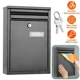 Wall Mount Mailbox Lockable Galvanized Iron Letter Post Box Locking Security Drop Box with 2 Keys for Outside Home Office (Color: as pic)